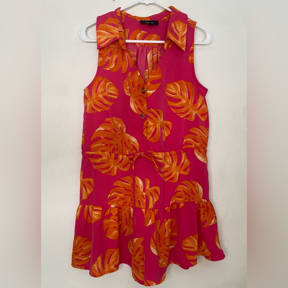 Aakaa Tropical Pink and Orange Sleeveless Romper